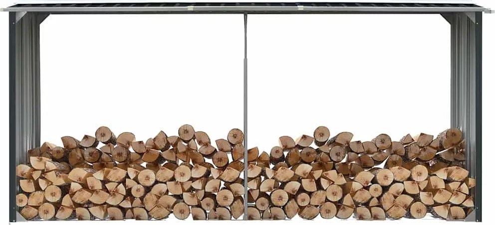 vidaXL Abrigo jardim p/ arrumação troncos aço 330x92x153cm antracite