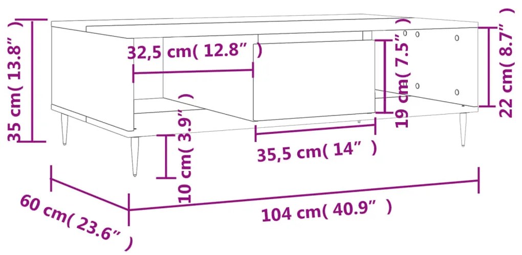 Mesa de centro 104x60x35 cm derivados de madeira branco