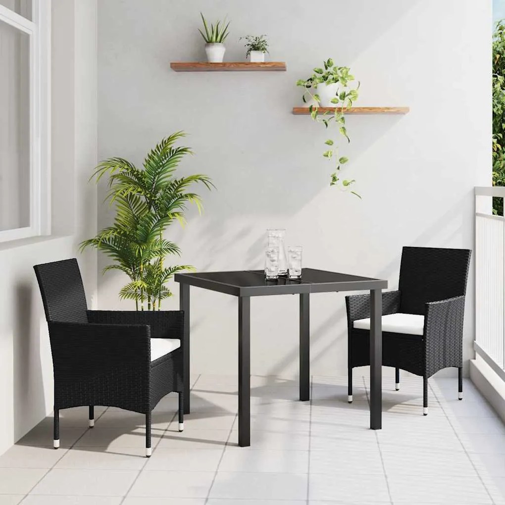 vidaXL Conjunto de Jantar para Jardim 3 Peças em Rattan Sintético Preto