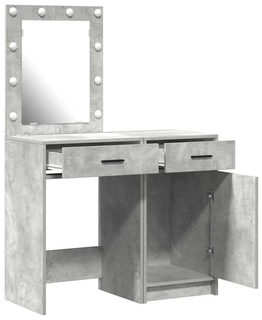 Conjunto de Mesa de Maquilhagem de 2 Peças com LED em Madeira de Engen