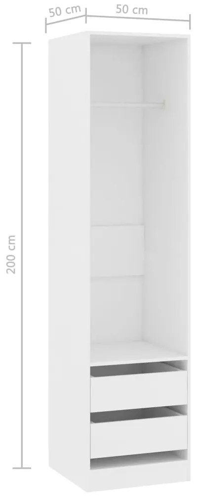Roupeiro com gavetas 50x50x200 cm derivados de madeira branco