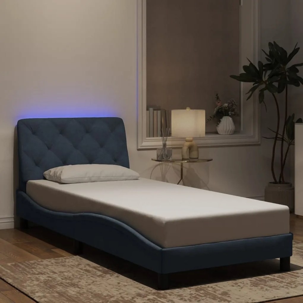 Estrutura de cama c/ luzes LED 90x190 cm veludo cinzento-escuro