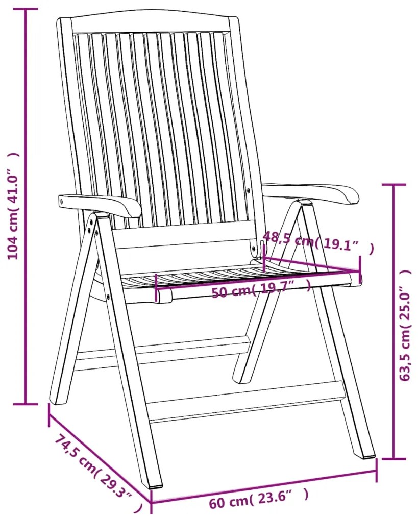 Cadeiras de jardim reclináveis 4 pcs madeira de teca maciça