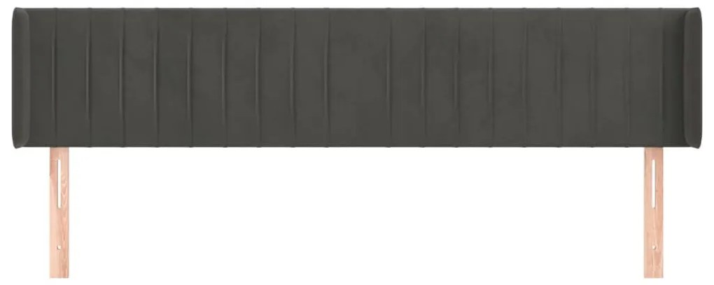 Cabeceira de cama c/ abas veludo 183x16x78/88cm cinzento-escuro