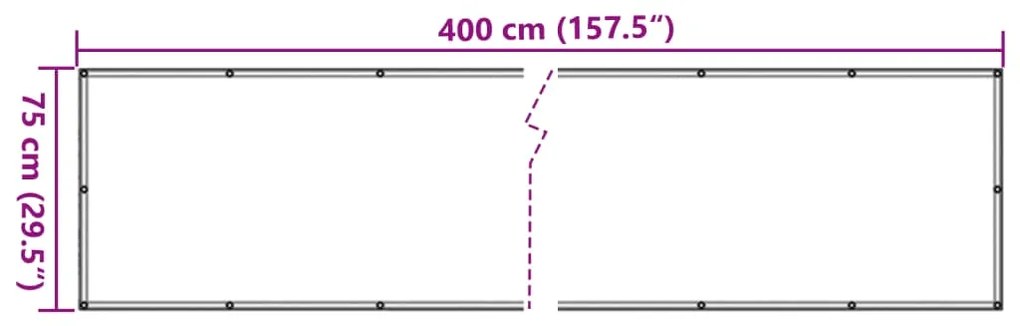 Tela de privacidade para varanda 400x75 cm PVC cinzento