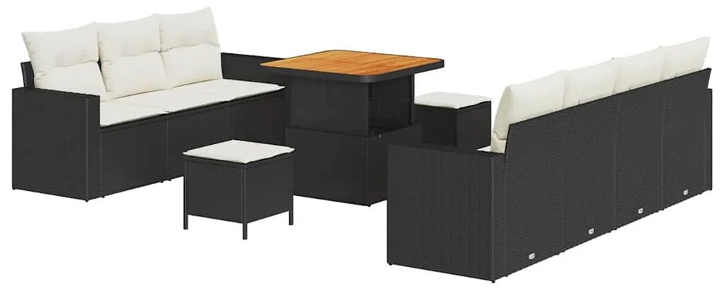 Conjunto de Sofás de Jardim de 10 Peças com Almofadas Preto Vime Sinté