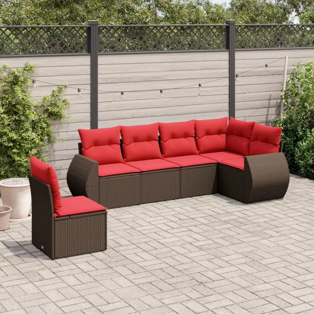 vidaXL 6 pcs conjunto de sofás jardim c/ almofadões vime PE castanho