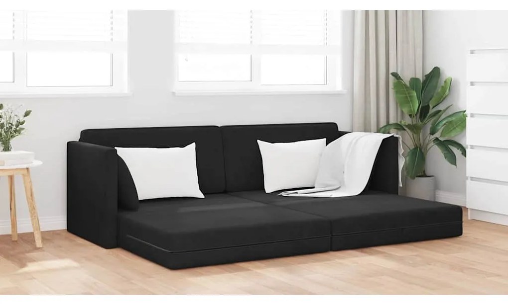 Sofá Cama de Piso 2-em-1 Preto 213x144x60 cm Poliéster