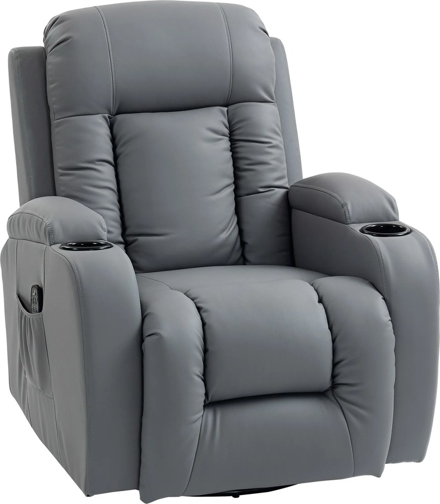 HOMCOM Poltrona de Massagem Giratória Poltrona Relax Reclinável com 8 Pontos de Massagem Função de Aquecimento 82x99x103 cm Cinzento | Aosom Portugal
