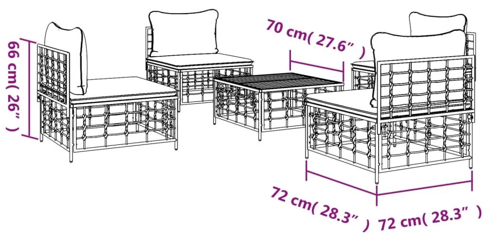 5 pcs conjunto lounge de jardim c/ almofadões vime PE antracite