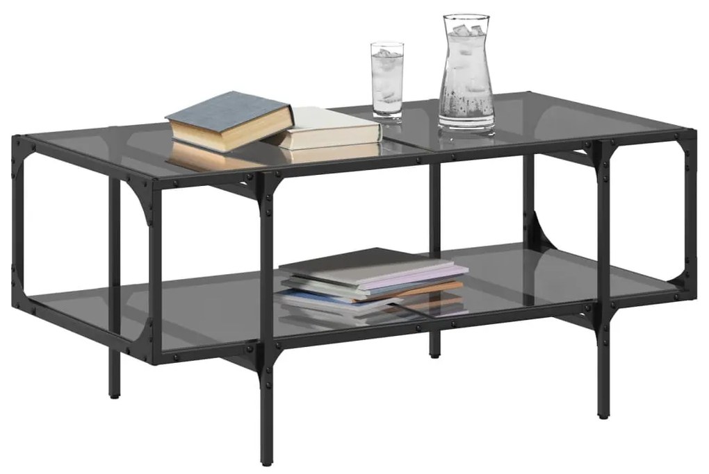 Mesa de centro com topo em vidro preto 98,5x50x45 cm aço