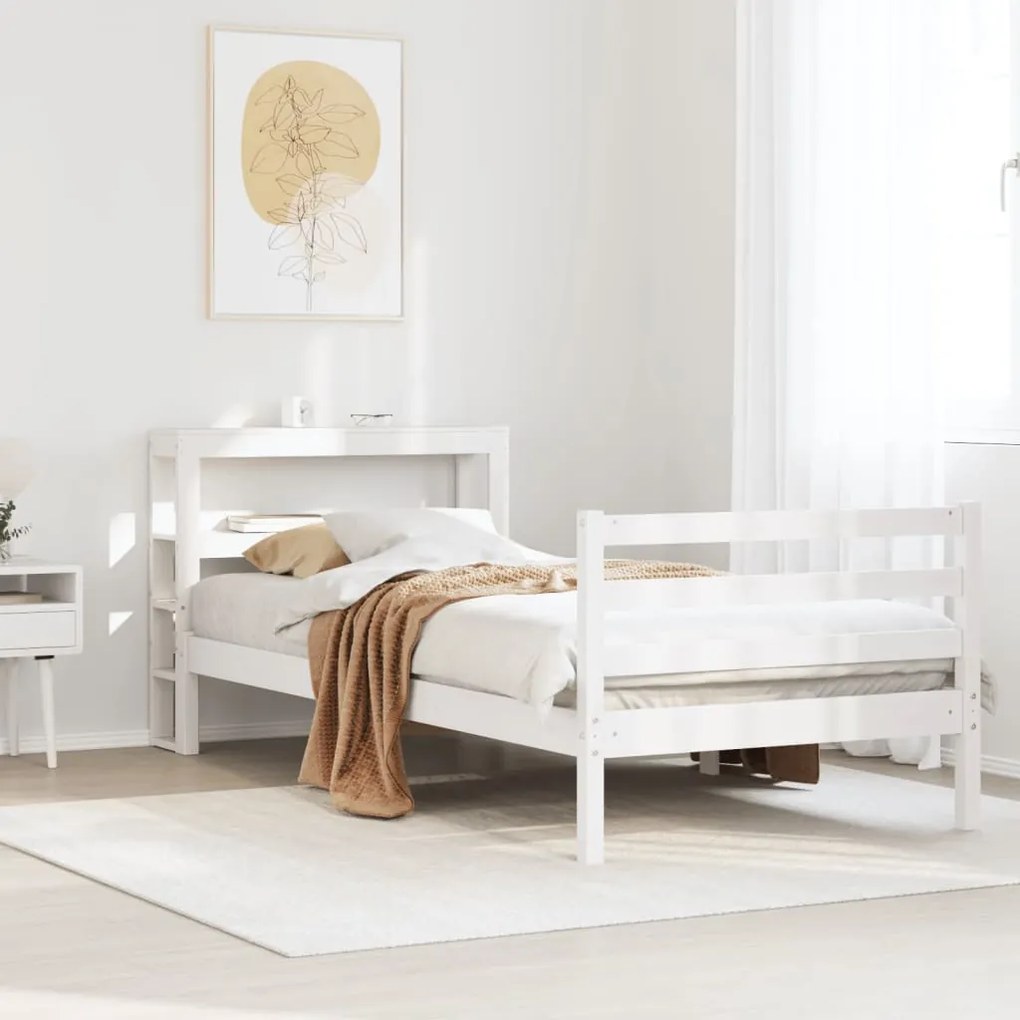 Cama sem colchão 75x190 cm madeira de pinho maciça branco