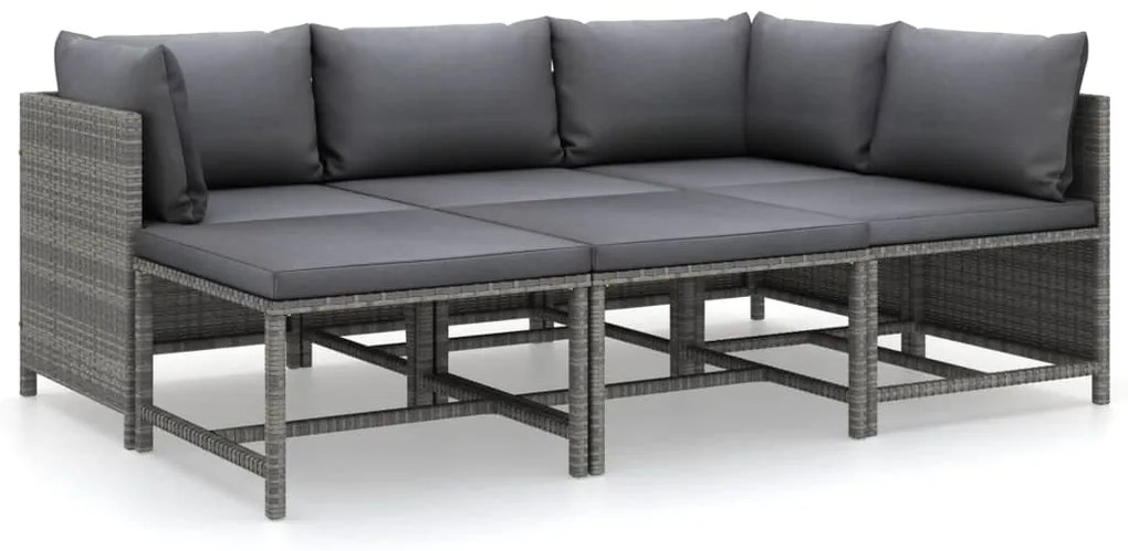 6 pcs conjunto lounge de jardim c/ almofadões vime PE cinzento