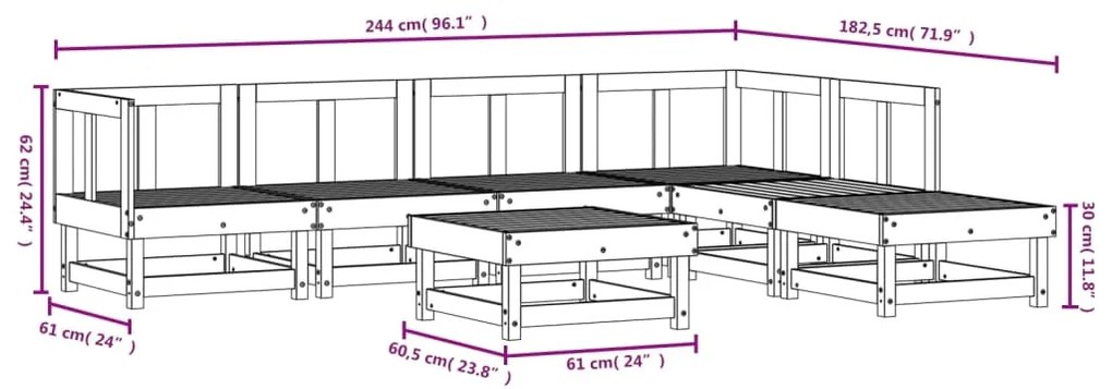 7 pcs conjunto lounge de jardim madeira de pinho impregnada