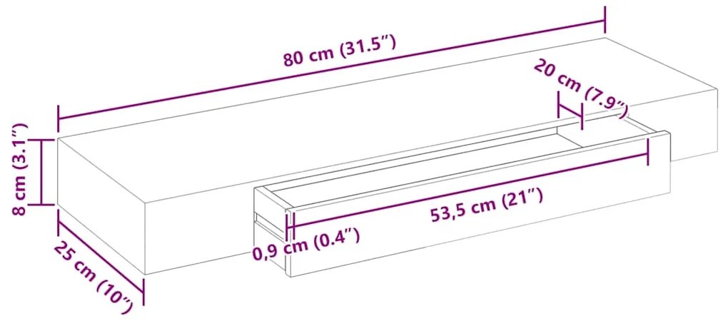 Prateleiras de parede suspensas com gavetas 2 pcs branco 80 cm