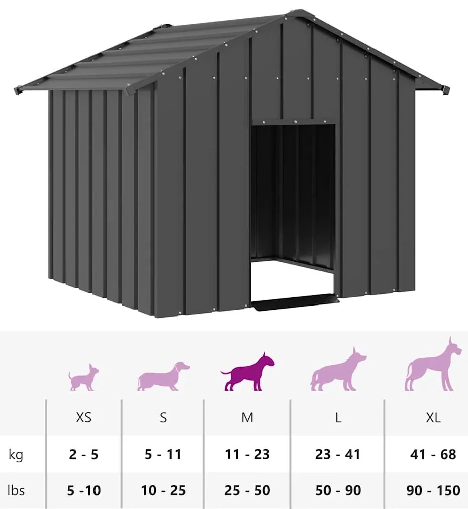 Casota para cães com telhado 131x101x102 cm aço galvanizado