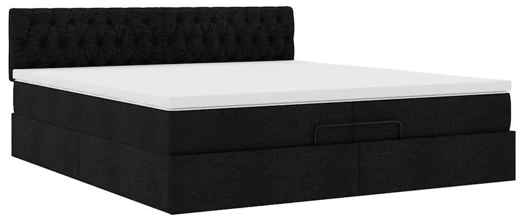 Estrutura de cama otomana com colchão 200x200 cm tecido preto