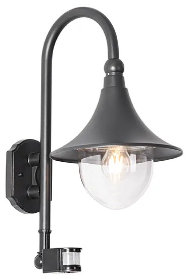 Candeeiro de parede exterior preto IP44 com sensor de movimento - Daphne Clássico / Antigo