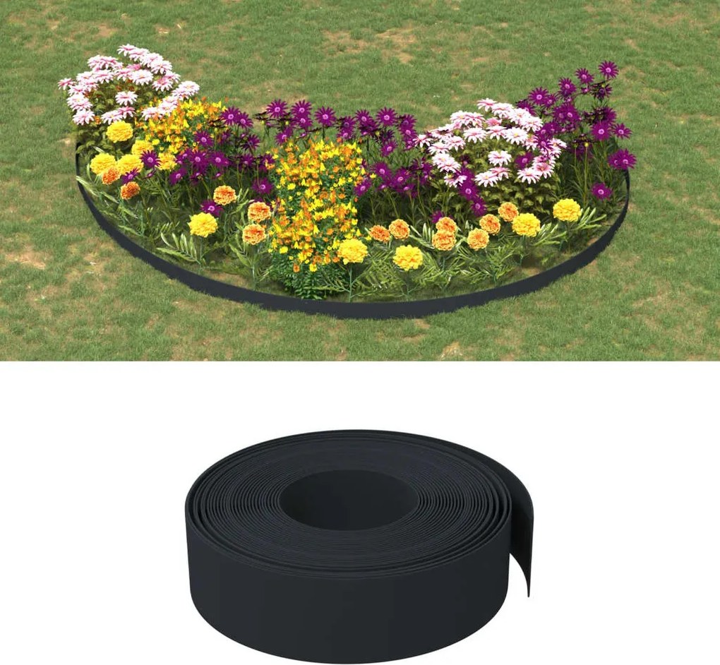 vidaXL Borda de jardim 10 m 15 cm polietileno preto