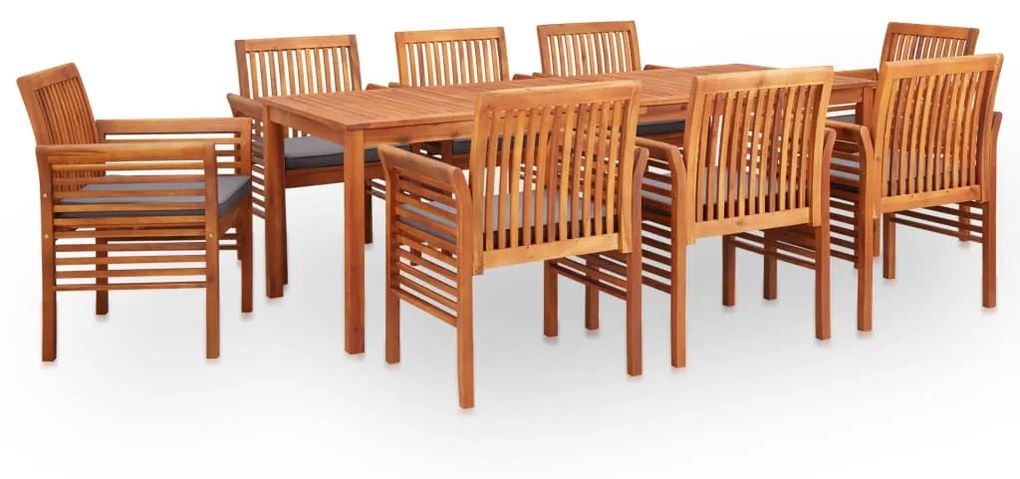 278906 vidaXL 9 pcs conjunto de jantar exterior c/ almofadões acácia maciça
