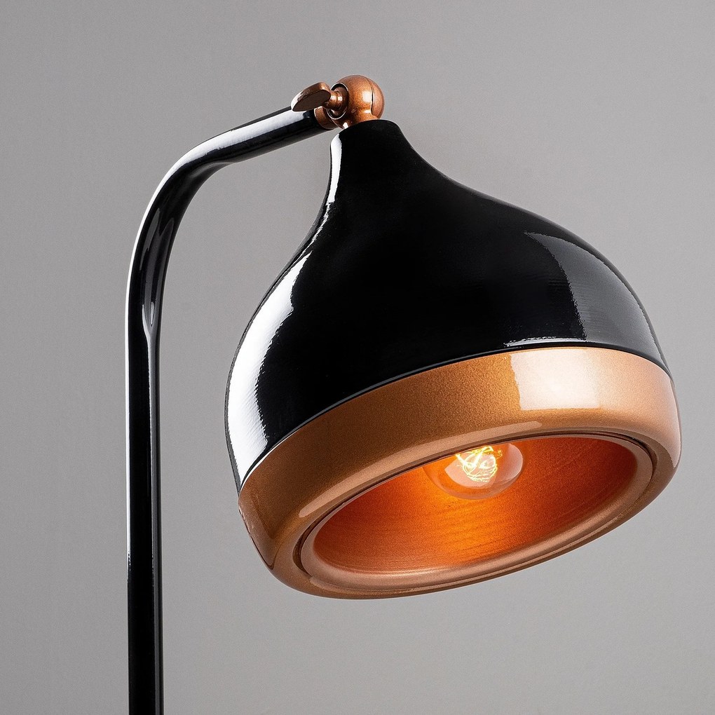 Candeeiro de Pé Yildo – Preto e Cobre – 40 x 28 cm, Altura 150 cm