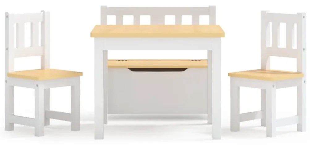 4 pcs conjunto mesa e cadeiras infantil MDF branco e bege