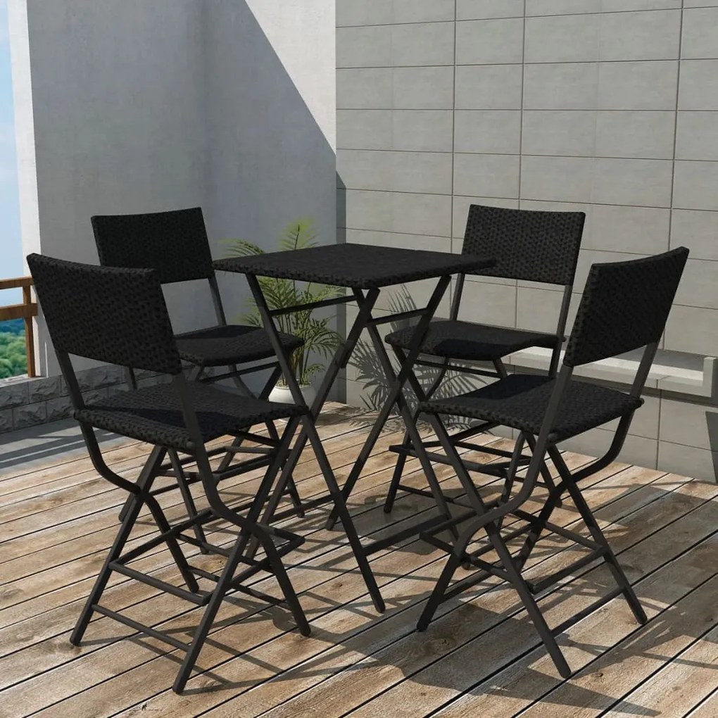 42874 vidaXL 5 pcs conjunto de jantar dobrável jardim aço e vime PE preto