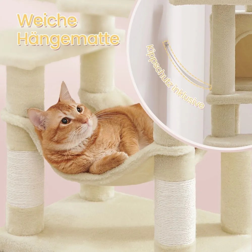 Arranhador para gatos com vários andares 45 x 35 x 112 cm bege