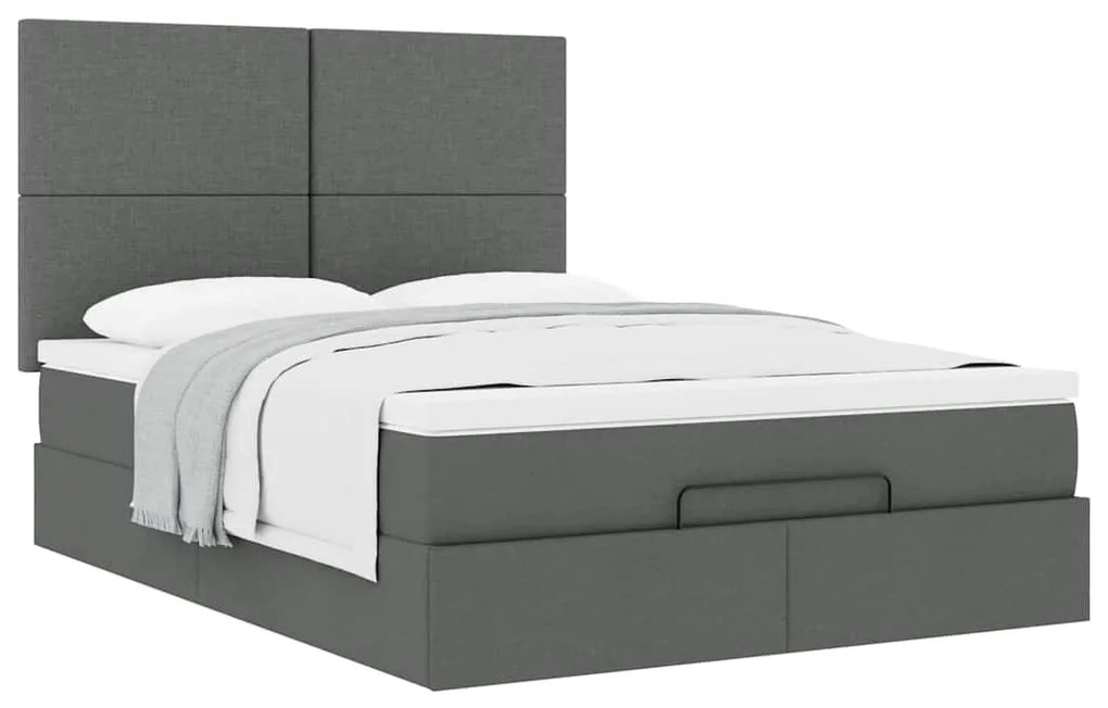 Estrutura de cama otomana com colchão 140x190cm cinzento escuro