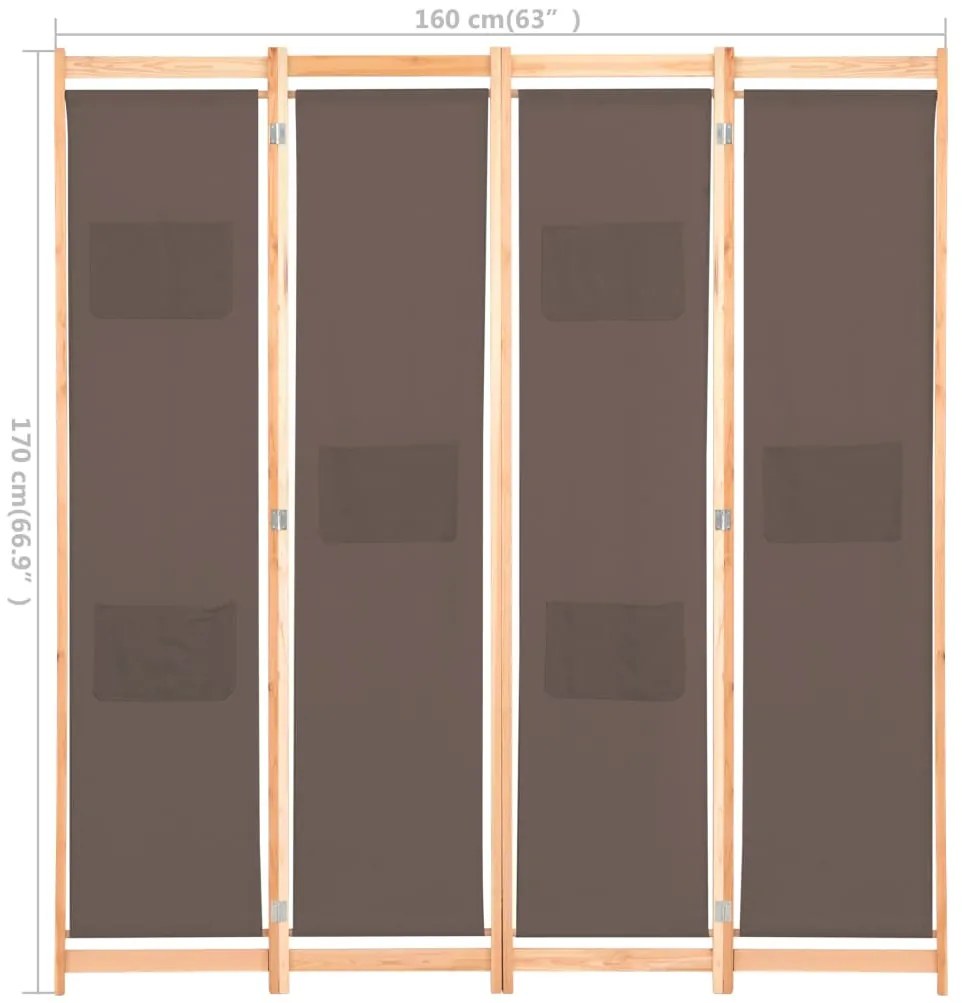 Divisória de quarto com 4 painéis 160x170x4 cm tecido castanho
