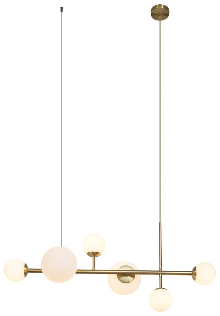 Candeeiro suspenso Hotel Chic dourado com vidro branco opalino 6 luzes - Monaco Chique de hotel