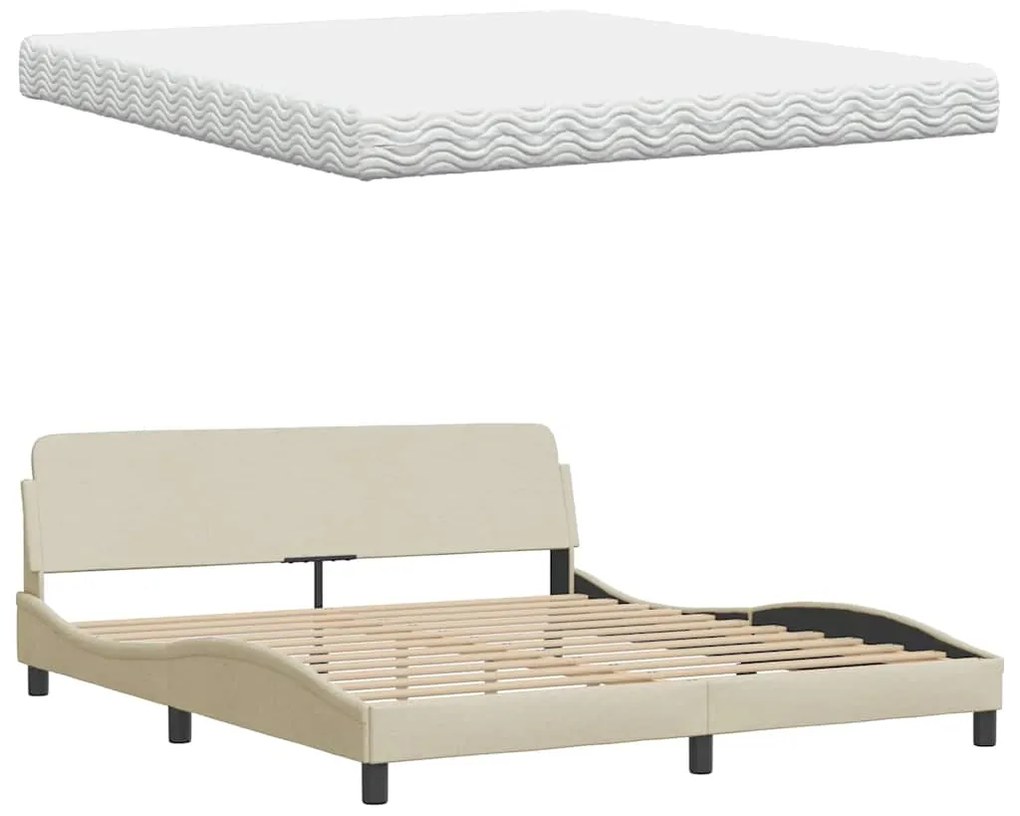 Cama com colchão 180x200 cm tecido cor creme