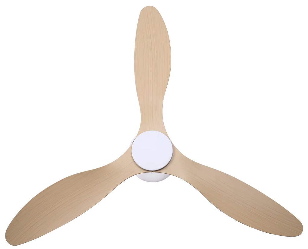 HOMCOM Ventoinha de Teto Motor DC Ø132x18 cm com Controle Remoto 3 Lâminas Reversíveis 6 Velocidades e Temporizador Silencioso para Dormitórios Sala de Jantar Branco e Natural