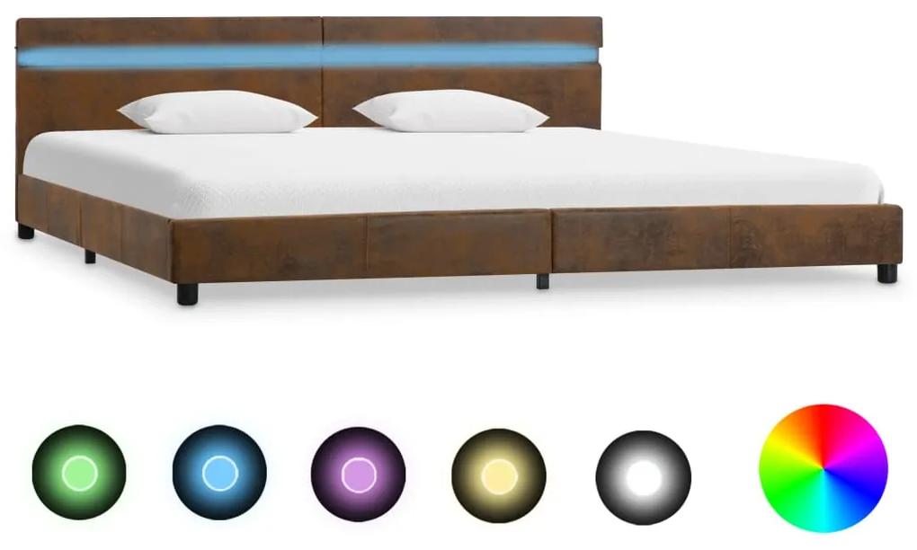 Estrutura de cama com LED em tecido 180x200 cm castanho