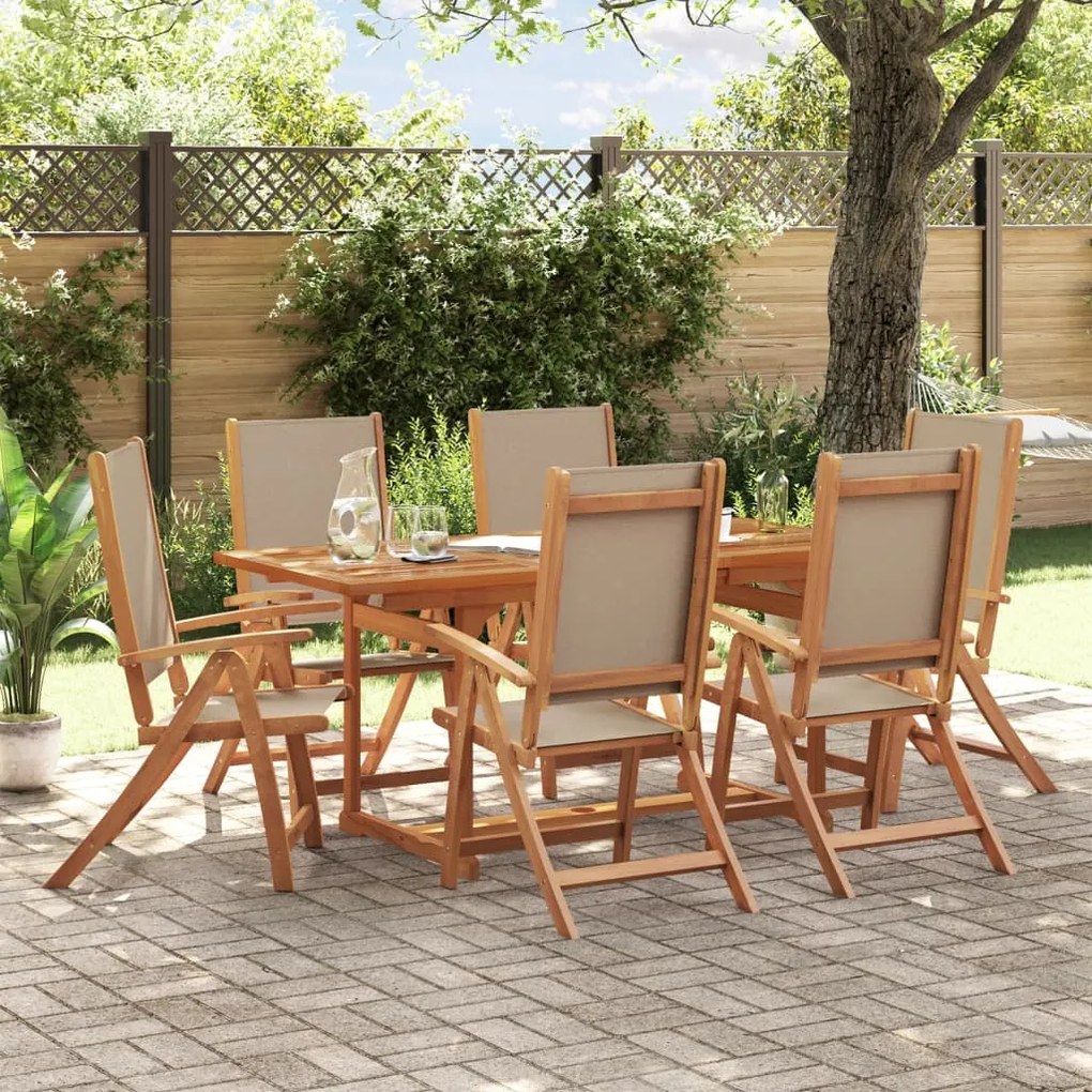 7 pcs conjunto de jantar para jardim acácia maciça e textilene