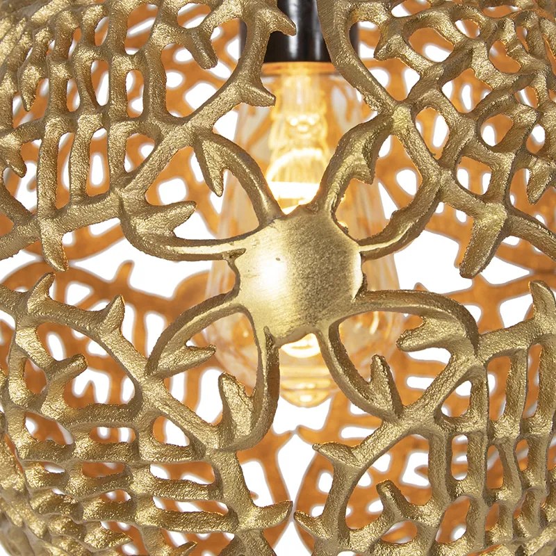 Candeeiro de suspensão Art Deco dourado redondo 3 luzes - Maro Art Deco