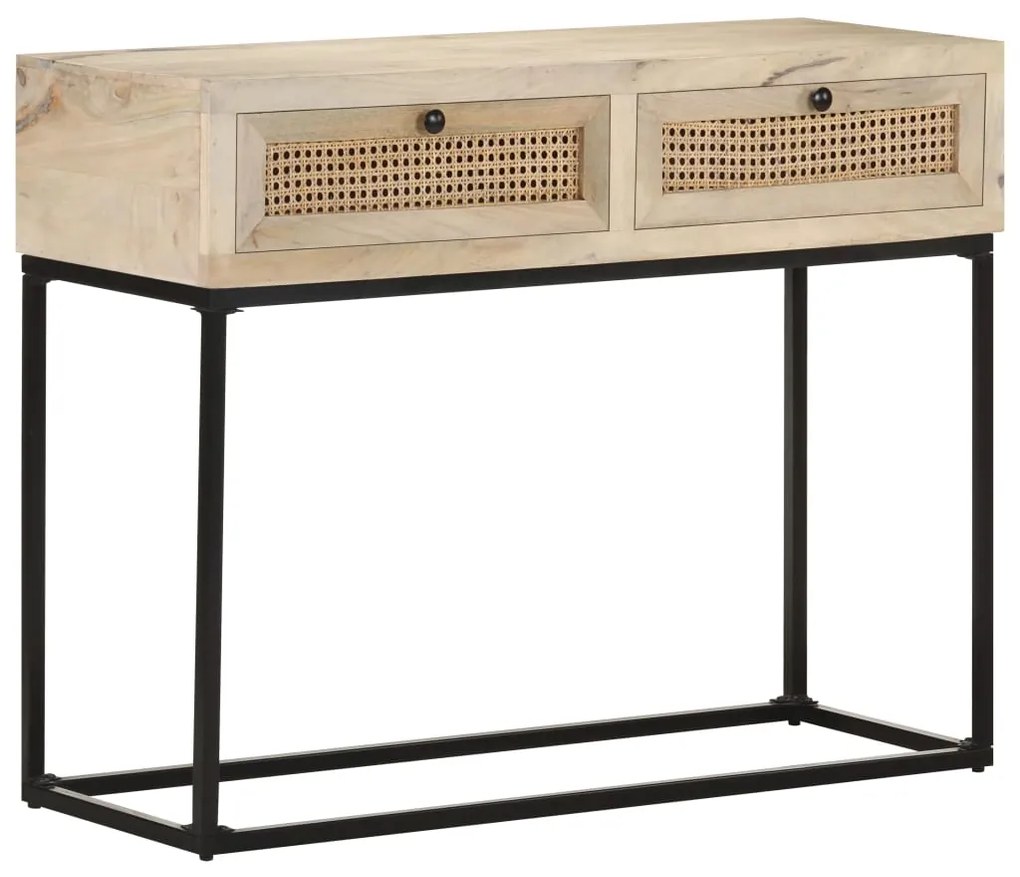 Mesa consola 100x35x76 cm mangueira maciça e palha natural