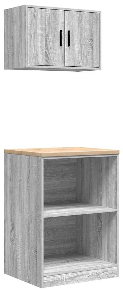 vidaXL Armários de garagem 2 pcs derivados de madeira cinzento sonoma