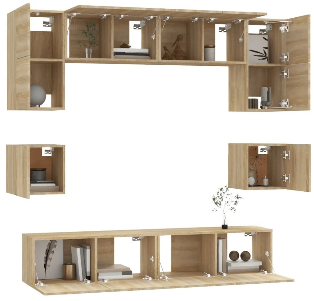 Conjunto móveis de TV 8 pcs madeira processada carvalho sonoma