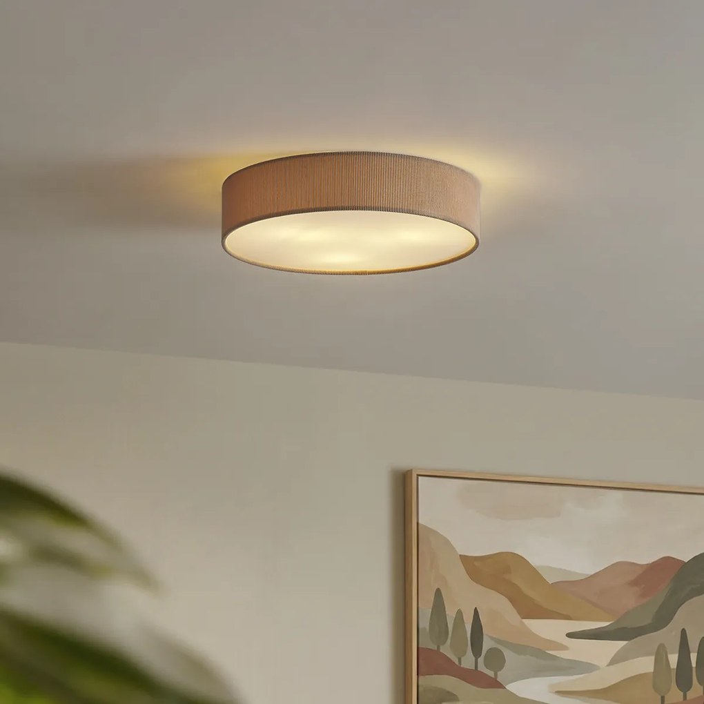Plafon moderno taupe com abajur de veludo 46cm 3-luzes - Luz