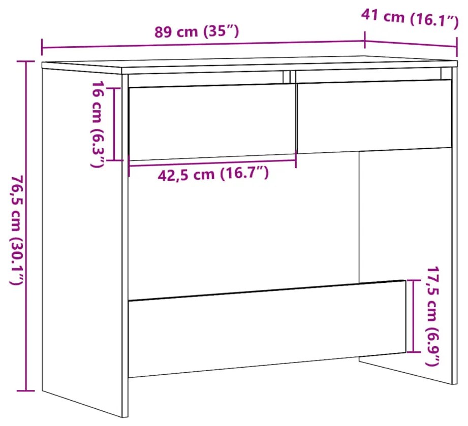 Mesa consola 89x41x76,5 cm derivados madeira carvalho artisiano