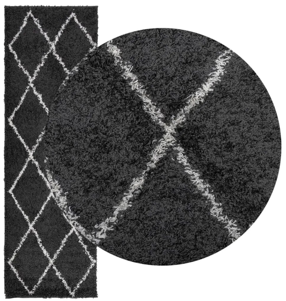 Tapete shaggy de pelo alto PAMPLONA 80x250 cm preto e creme