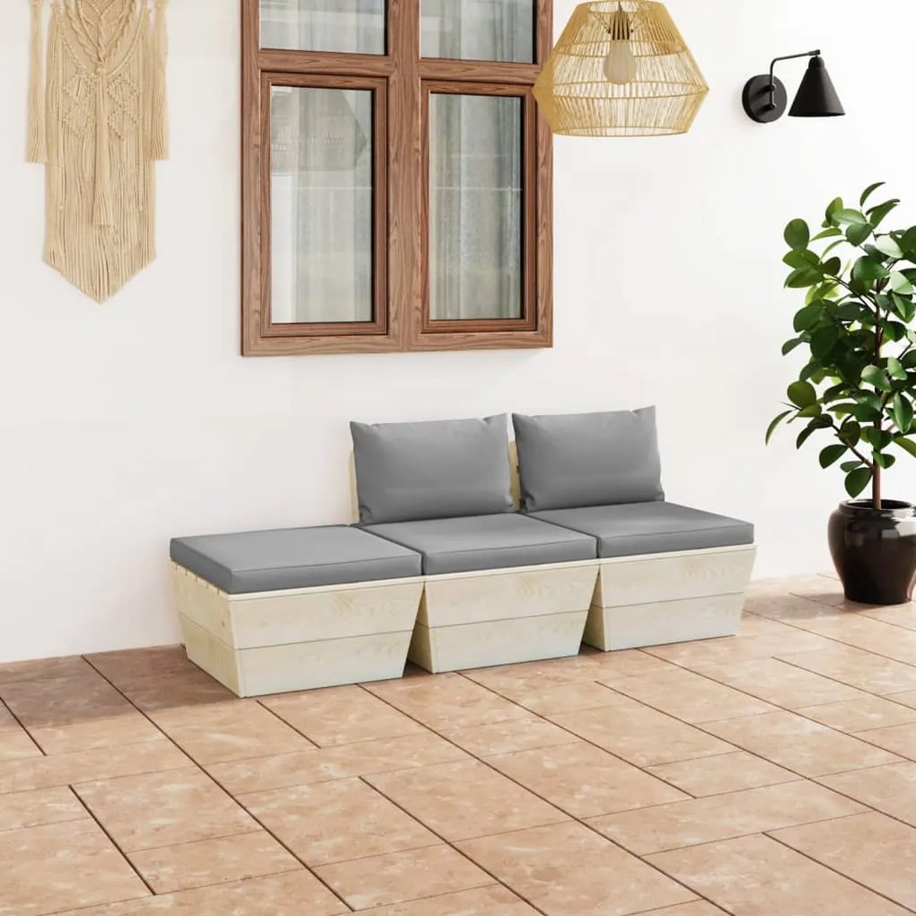 vidaXL 3 pcs conjunto lounge de paletes + almofadões madeira de abeto