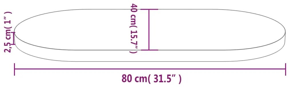 Tampo de mesa oval 80x40x2,5 cm madeira de pinho maciça