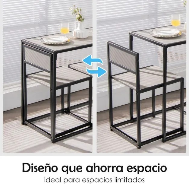 Conjunto cozinha com Mesa Compacta e 2 Cadeiras com Estrutura Metálica para Pequenos Espaços Cozinha Sala de Jantar Bistró Cinzento