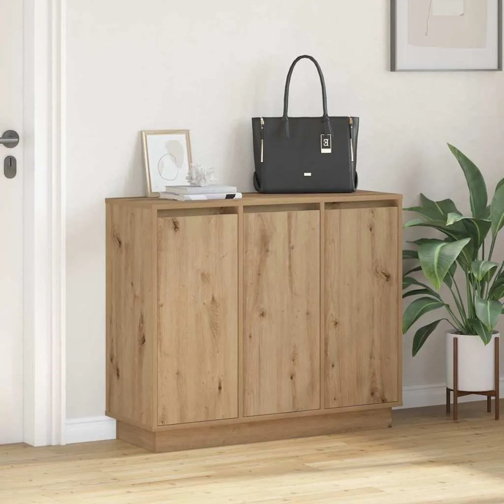 Sideboard vidaXL com LED Carvalho Artesanal 90x32x75 cm em Madeira de
