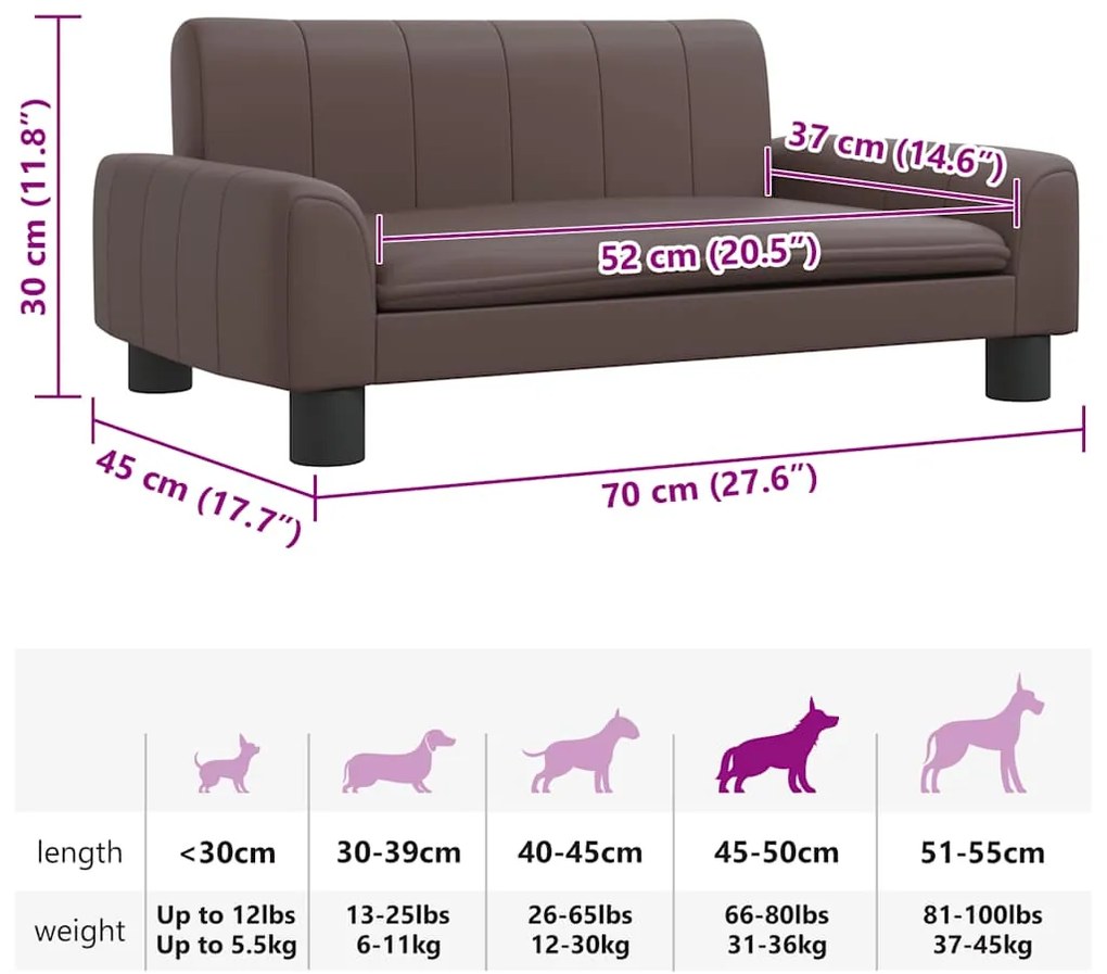 Cama para cães 70x45x30 cm couro artificial castanho