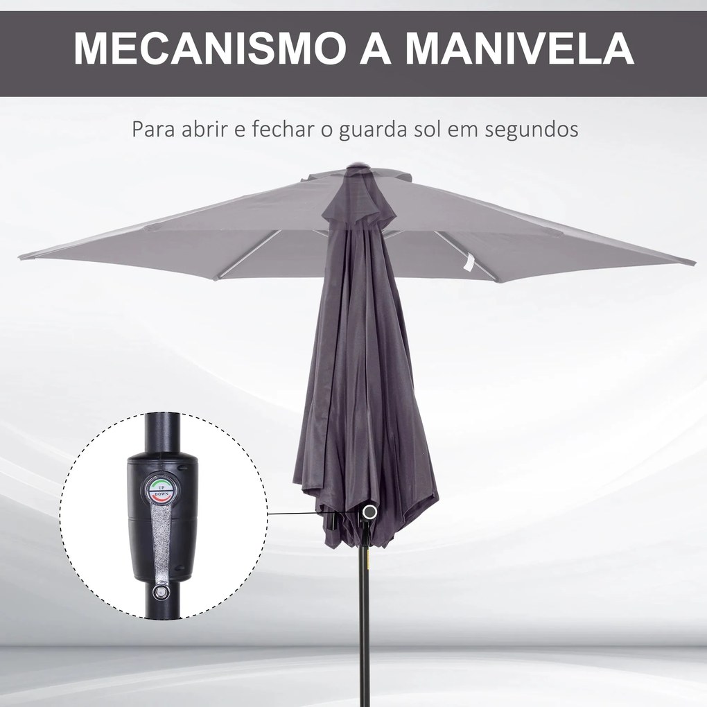 Guarda-Sol de Jardim Ø270x235cm Reclinável com Manivela e 6 Hastes - C