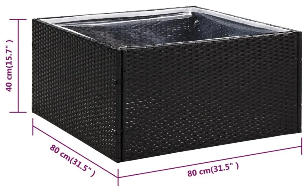 Vaso/floreira de jardim 80x80x40 cm vime PE preto