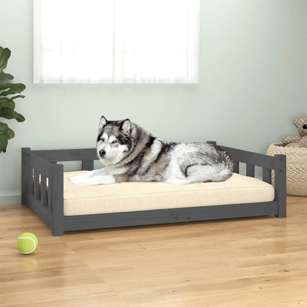 vidaXL Cama para cães 105,5x75,5x28cm madeira de pinho maciça cinzento